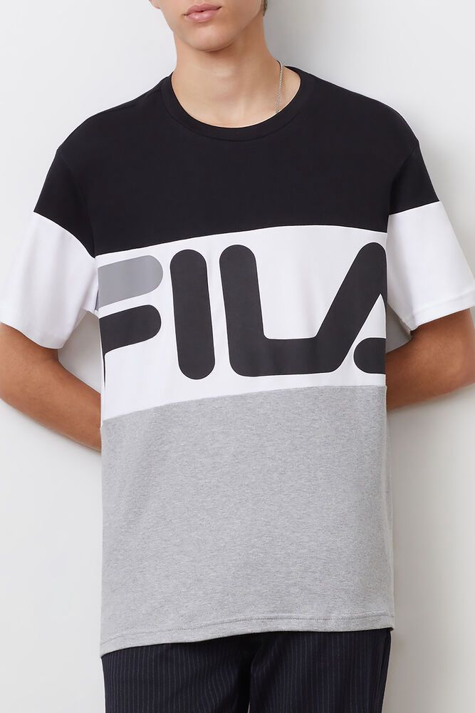 Fila T-Shirt Vialli Mens Black/Grey/White - India BIU-960183